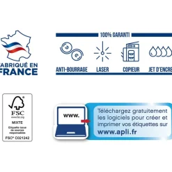 Apli Agipa - 1400 Étiquettes adhésives blanches multi-usages - 105 x 39 mm - coins droits - réf 119002