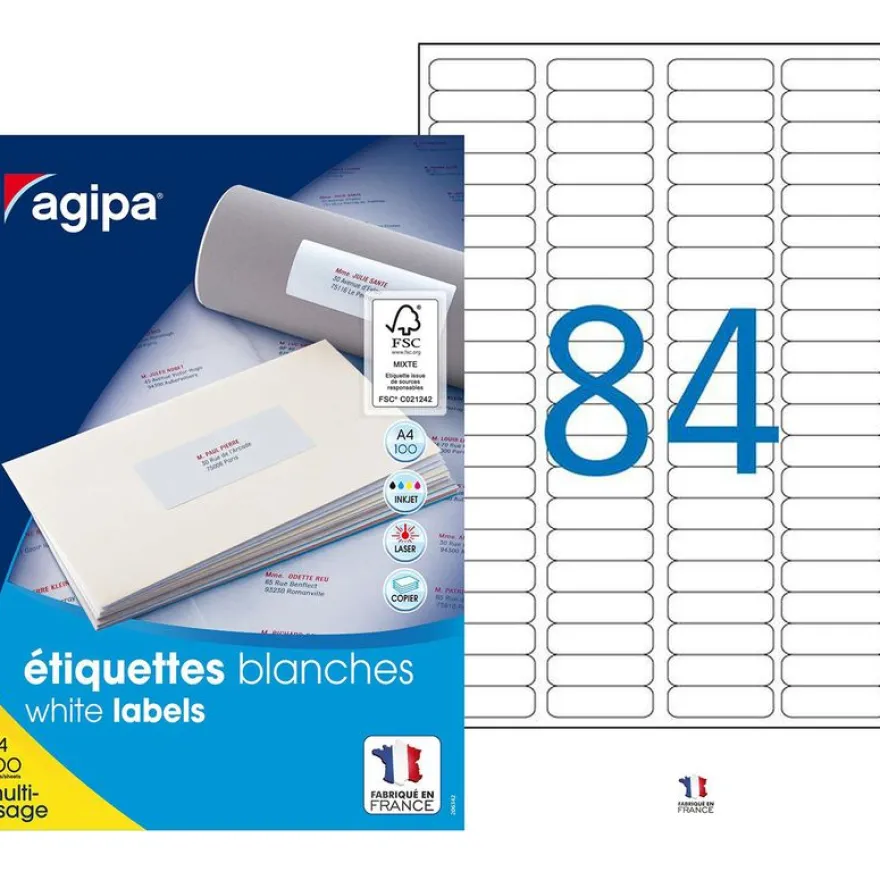 Apli Agipa - 8400 Étiquettes adhésives blanches multi-usages - 46 x 11,1 mm - coins arrondis - réf 102165