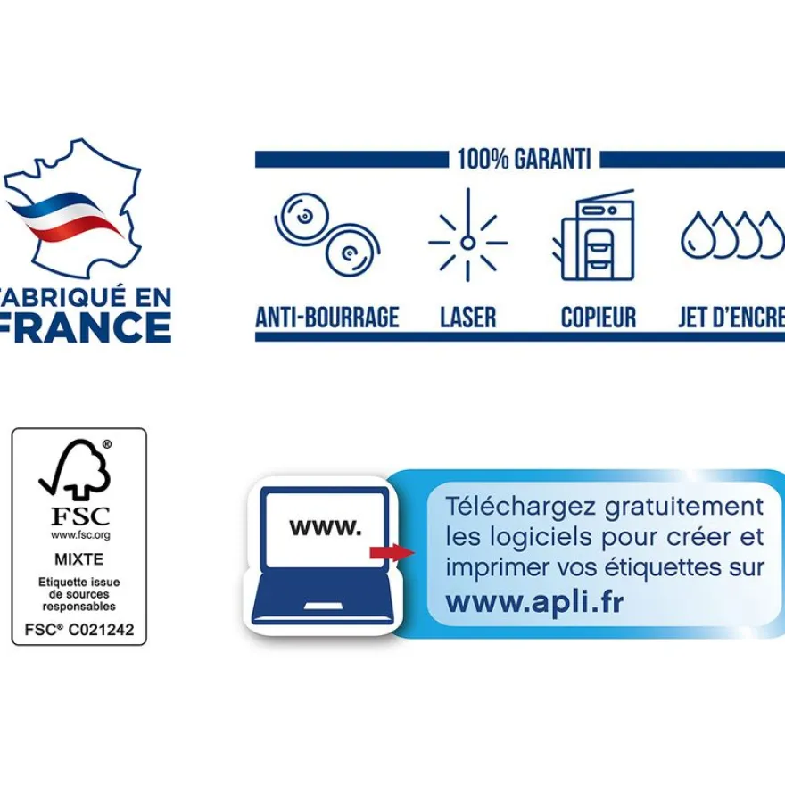 Apli Agipa - 3200 Étiquettes adhésives blanches multi-usages - 51 x 33,8 mm - coins droits - réf 100634