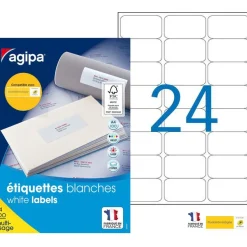Apli Agipa - 2400 Étiquettes adhésives blanches multi-usages - 63,5 x 33,9 mm - coins arrondis - réf 101309
