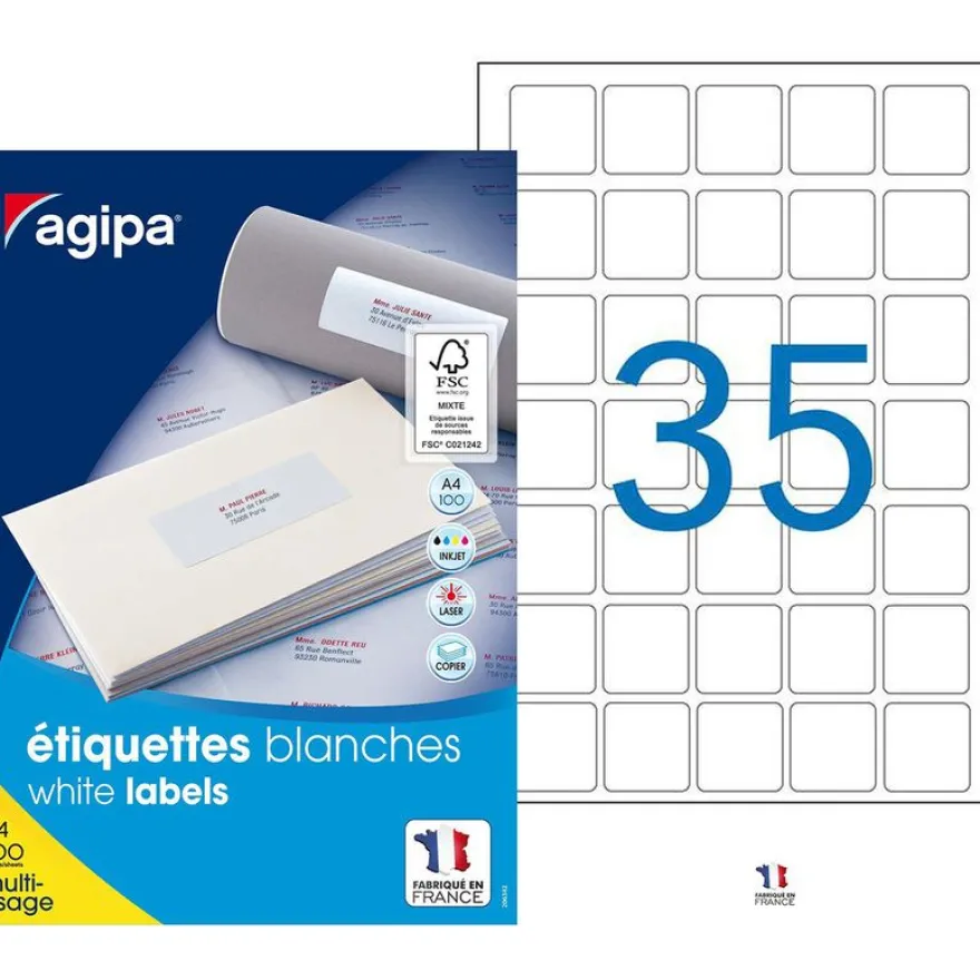 Apli Agipa - 3500 Étiquettes adhésives blanches multi-usages - 35 x 35 mm - coins arrondis - réf 102168