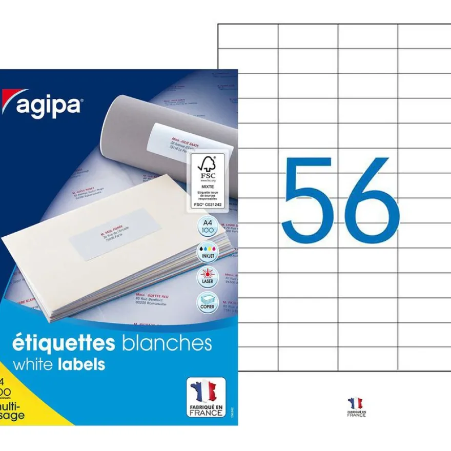 Apli Agipa - 5600 Étiquettes adhésives blanches multi-usages - 52,5 x 21,2 mm - coins droits - réf 118992