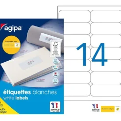 Apli Agipa - 1400 Étiquettes adhésives blanches multi-usages - 99,1 x 38,1 mm - coins arrondis - réf 118986