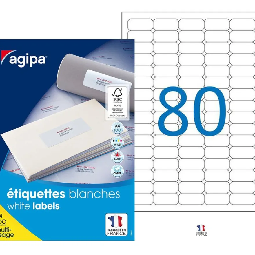 Apli Agipa - 8000 Étiquettes adhésives blanches multi-usages - 35,6 x 16,9 mm - coins arrondis - réf 102163