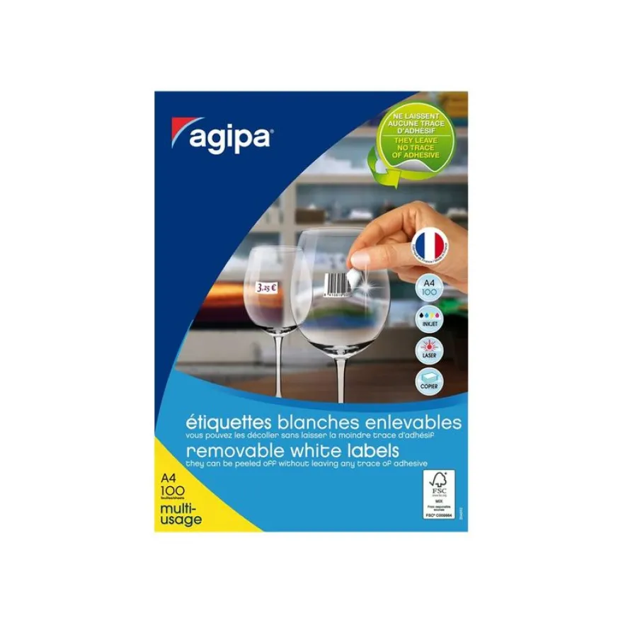 Apli Agipa - 6500 Étiquettes adhésives blanches multi-usages - 38 x 21.2 mm - enlevables - coins droits - réf 128990
