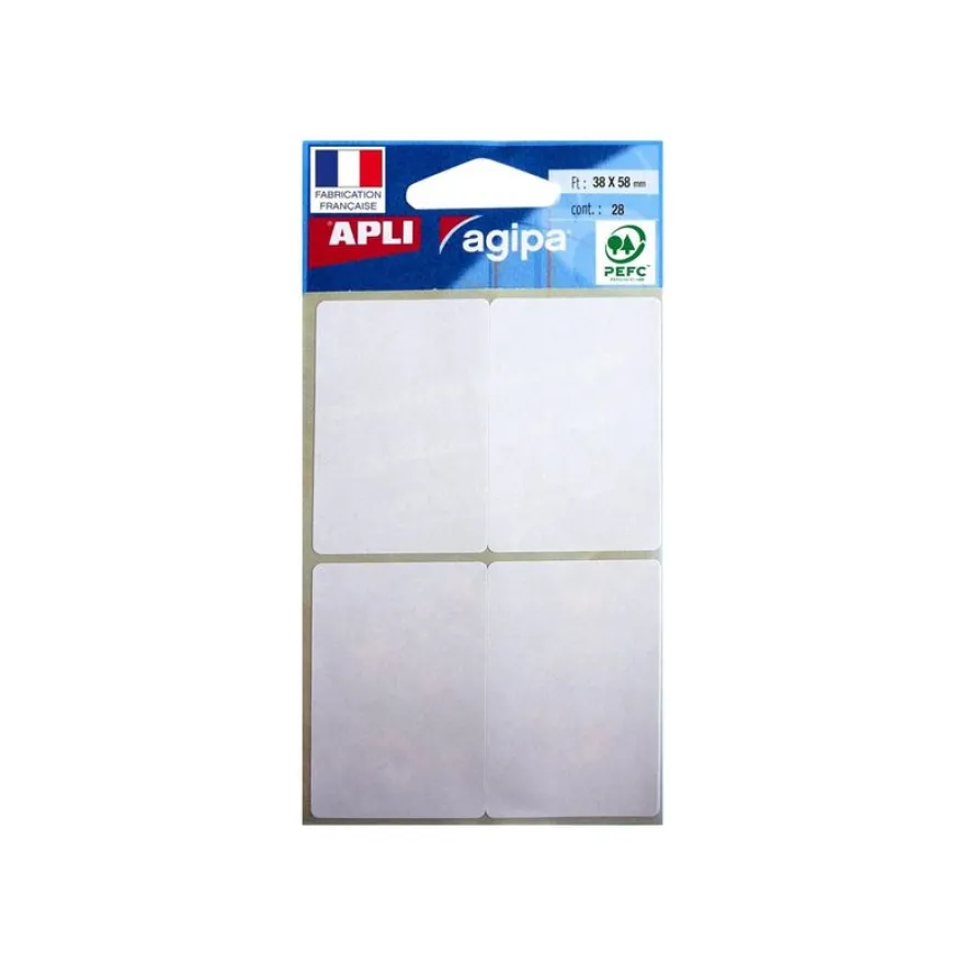 Apli Agipa - 28 Étiquettes blanches multi-usages - 38 x 58 mm - coins arrondis - réf 111810