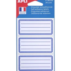 Apli Agipa - 24 Étiquettes scolaires cadre et lignes bleus - 34 x 75 mm - réf 111980