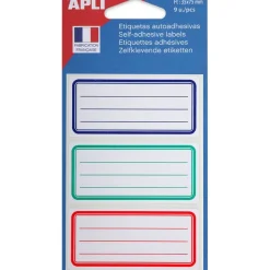 Apli Agipa - 9 Étiquettes scolaires cadre et lignes bleus, rouges, verts - 81 x 36 mm - réf 111981
