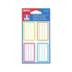 Apli Agipa - 24 Étiquettes scolaires cadre et lignes couleurs peps - 36 x 56 mm - réf 102674