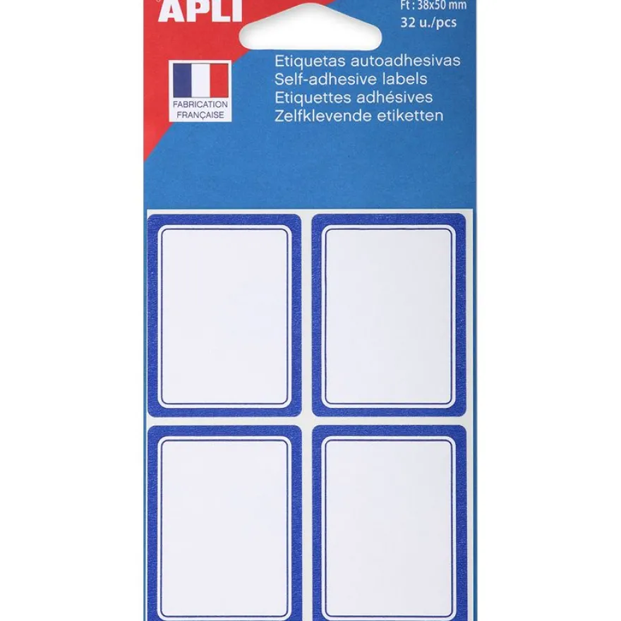 Apli Agipa - 32 Étiquettes scolaires cadre bleu - 38 x 50 mm - réf 111961