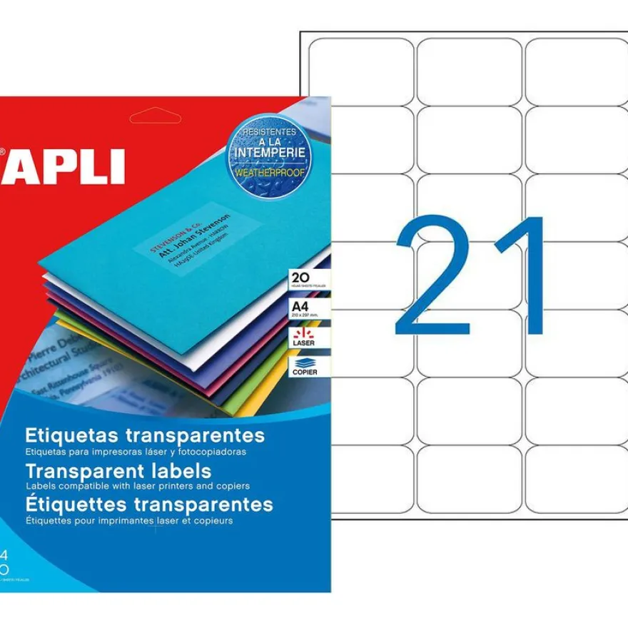 Apli Agipa - 420 Étiquettes transparentes impression laser - 63,5 x 38,1 mm - coins arrondis - réf 119027