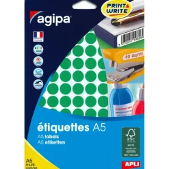 Apli Agipa - Etui A5 - 960 Pastilles vertes - diamètre 15 mm - réf 114311