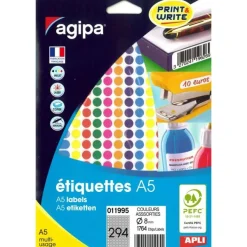 Apli Agipa - Etui A5 - 2058 Pastilles adhésives - couleurs assorties multi-usages - diamètre 8 mm - réf 11995