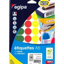 Apli Agipa - Etui A5 - 280 Pastilles adhésives - couleurs assorties multi-usages - diamètre 24 mm - réf 101827