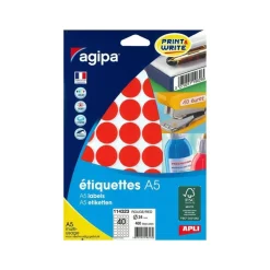 Apli Agipa - Etui A5 - 400 Pastilles rouges - diamètre 24 mm - réf 114323