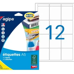 Apli Agipa - Etui A5 - 192 Étiquettes blanches multi-usages - 48,5 x 38 mm - coins arrondis - réf 114013