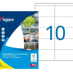 Apli Agipa - Etui A5 - 100 Étiquettes enlevables blanches multi-usages - 38,5 x 65 mm - coins arrondis - réf 114261