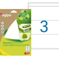 Apli Agipa - Etui A5 - 42 Étiquettes 100% recyclées blanches multi-usages - 64 x 133 mm - coins arrondis - réf 101251