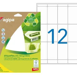 Apli Agipa - Etui A5 - 168 Étiquettes 100% recyclées blanches multi-usages - 56 x 34 mm - coins arrondis - réf 101248