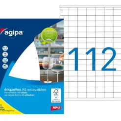 Apli Agipa - Etui A5 - 1120 Étiquettes enlevables blanches multi-usages - 12 x 18,3 mm - coins arrondis - réf 114260