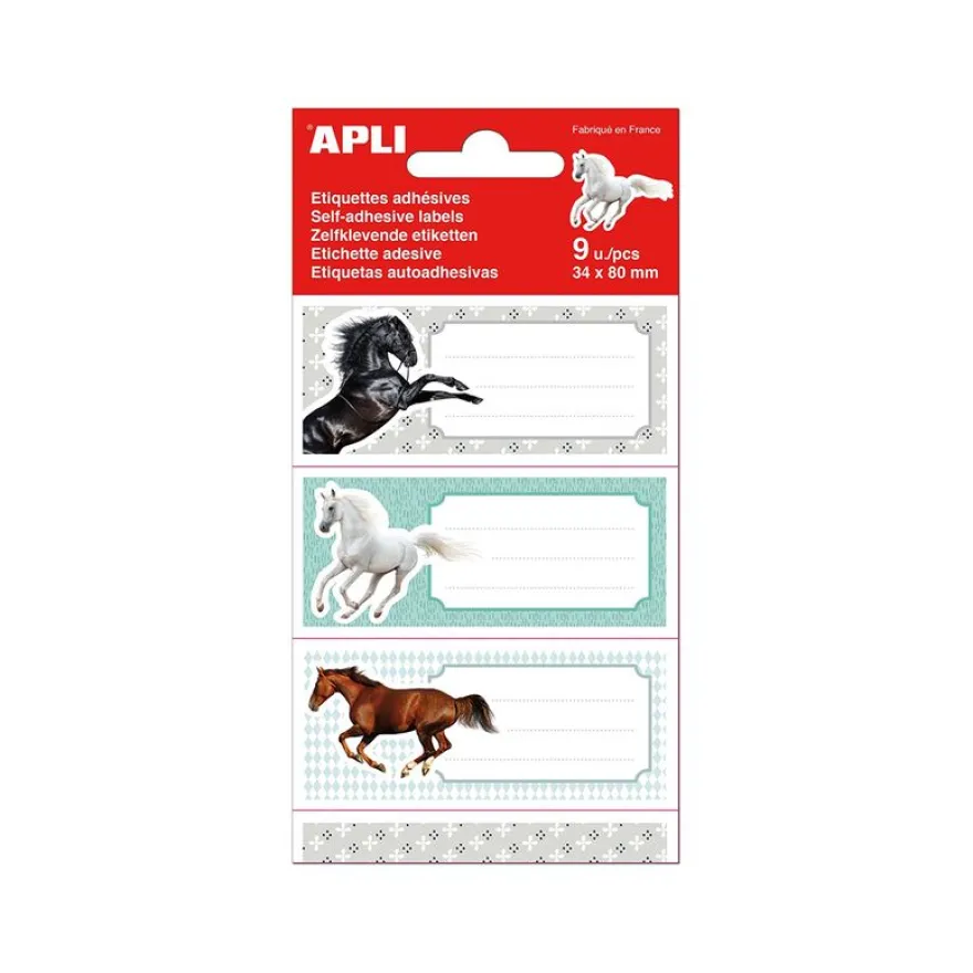 Apli Chevaux - 9 Étiquettes scolaires - 36 x 81 mm