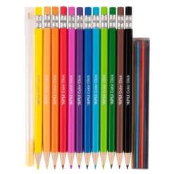 APLI Color Click - Étui de 12 porte-mines multicouleurs avec capuchons numérotés - taille-crayon et recharges.