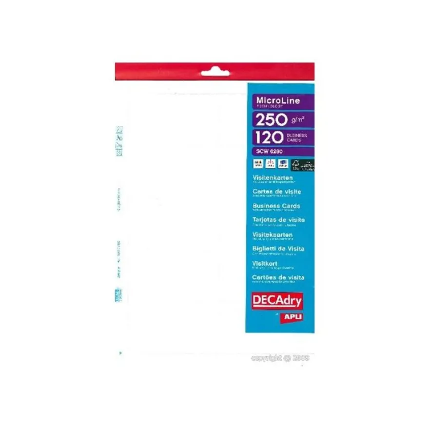 Apli DECAdry - Papier pour 120 cartes de visite 85 x 54 mm - 250 g/m² - 12 feuilles