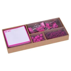 Apli Fluor Collection - Set de fournitures de bureau (punaises, trombones, pinces pliantes et notes adhésives) - rose fluo