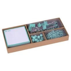 Apli Fluor Collection - Set de fournitures de bureau (punaises, trombones, pinces pliantes et notes adhésives) - turquoise