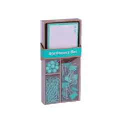 Apli Fluor Collection - Set de fournitures de bureau (punaises, trombones, pinces pliantes et notes adhésives) - turquoise