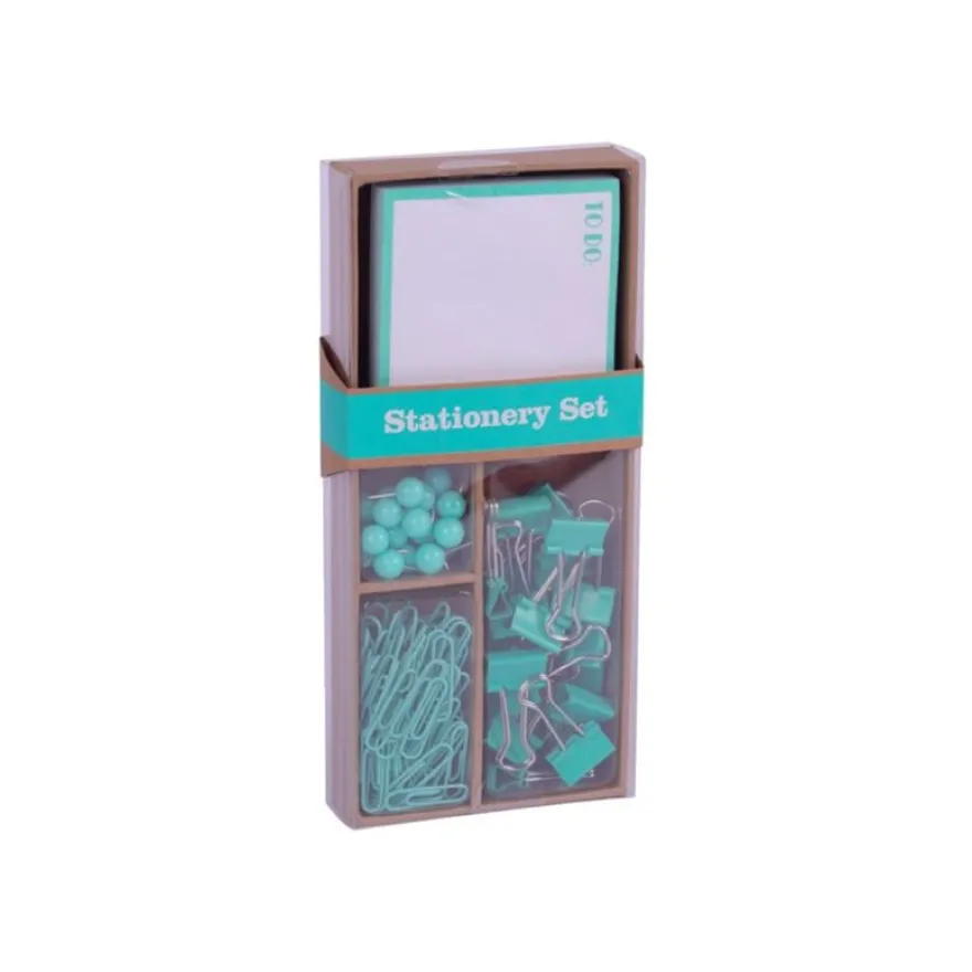 Apli Fluor Collection - Set de fournitures de bureau (punaises, trombones, pinces pliantes et notes adhésives) - turquoise