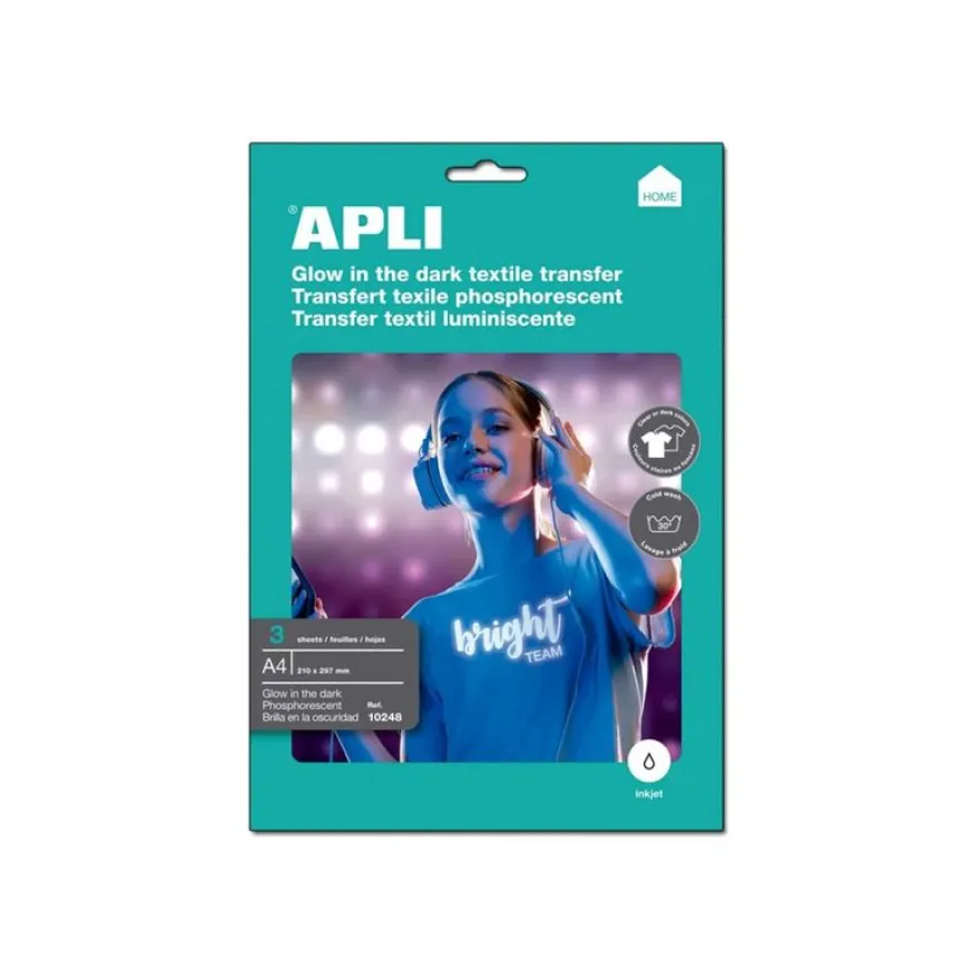Apli Home - Papier transfert phosphorescent sur textile - 8 feuilles A4