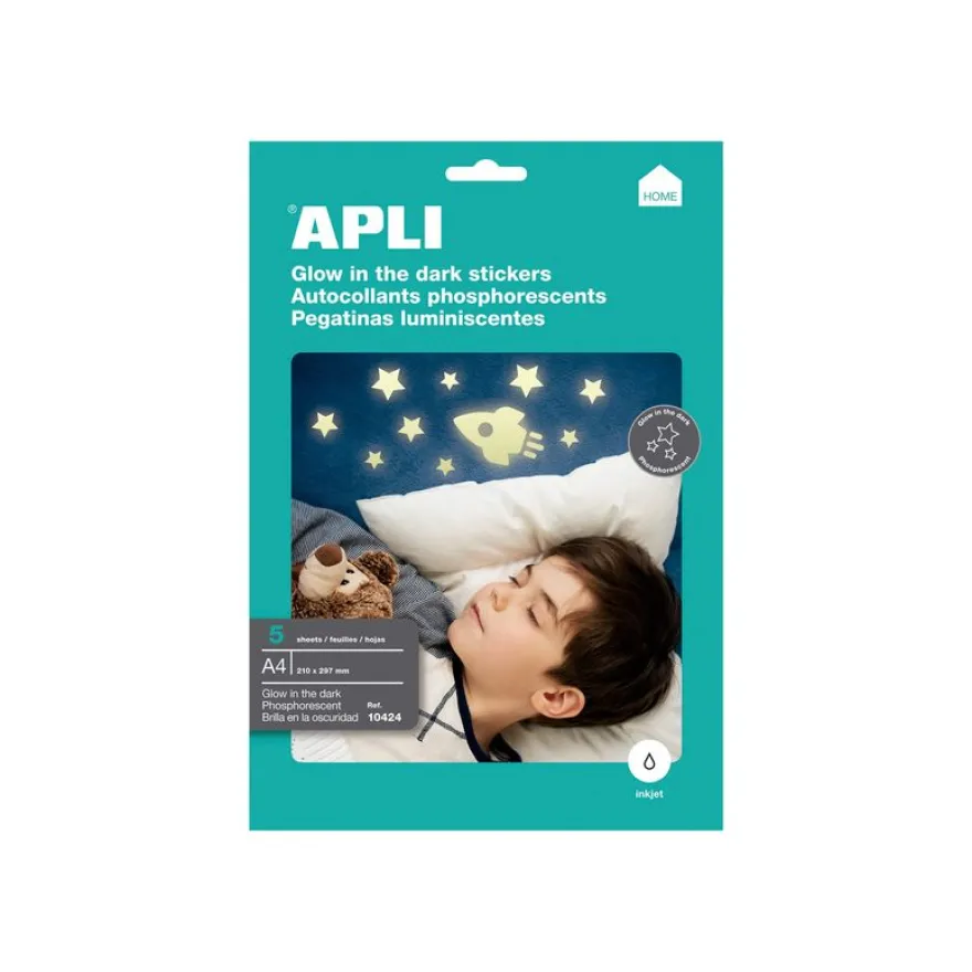 Apli Home - Étiquettes phosphorescentes - 5 feuilles A4