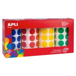 APLI kids - 4 rouleaux de gommettes rondes - 20 mm Ø - bleu, jaune, rouge, vert