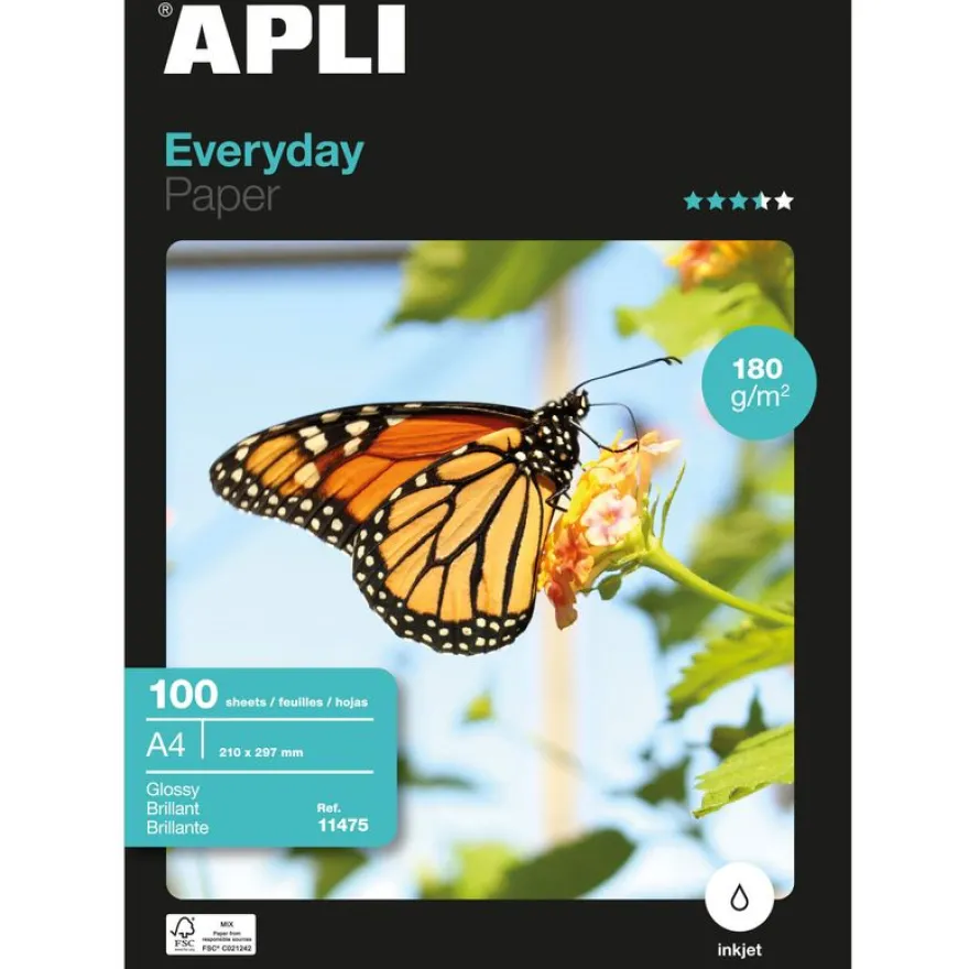 Apli Paper EVERYDAY - Papier photo brillant - A4 - 180 g/m² - 100 feuilles