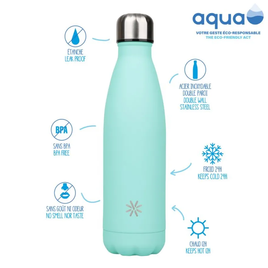 Aqua Pastel - Gourde Bouteille isotherme 500 ml - double paroi - disponible dans différentes couleurs - Viquel