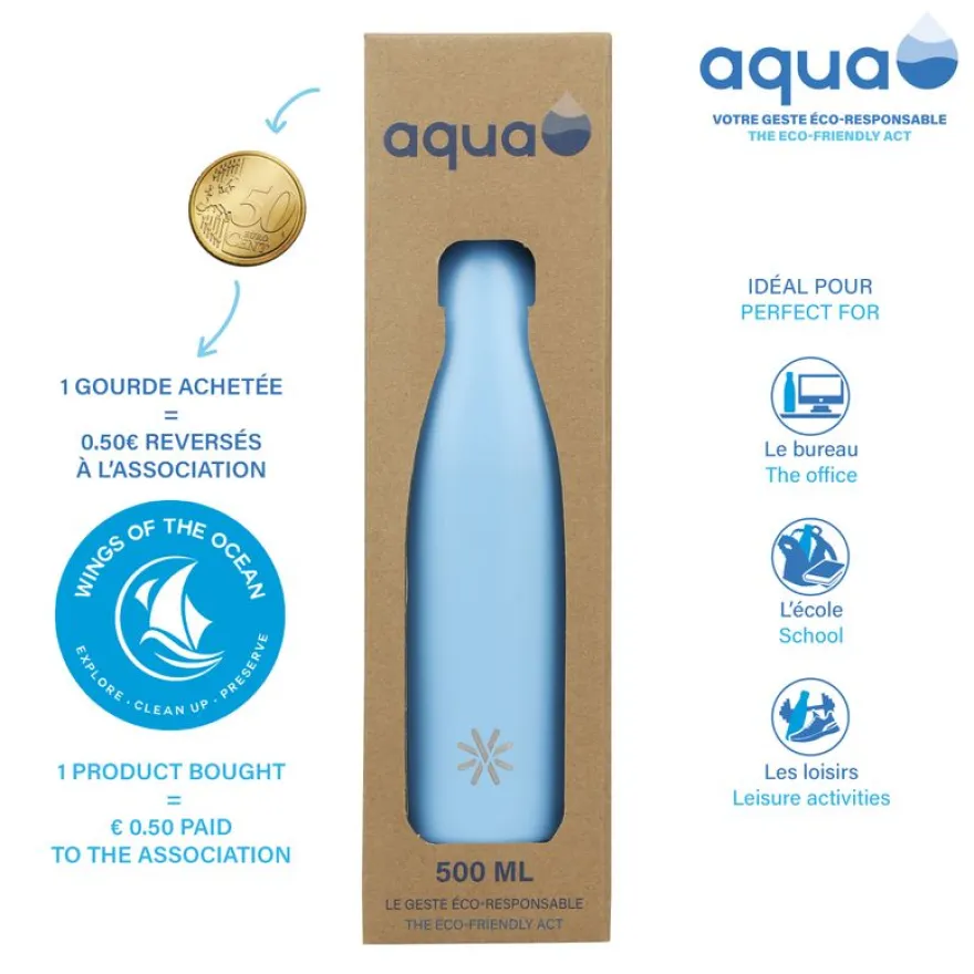 Aqua Pastel - Gourde Bouteille isotherme 500 ml - double paroi - disponible dans différentes couleurs - Viquel