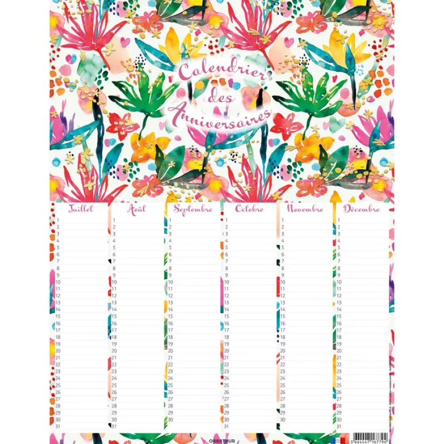 Aquarelle - calendrier anniversaires 32 × 42