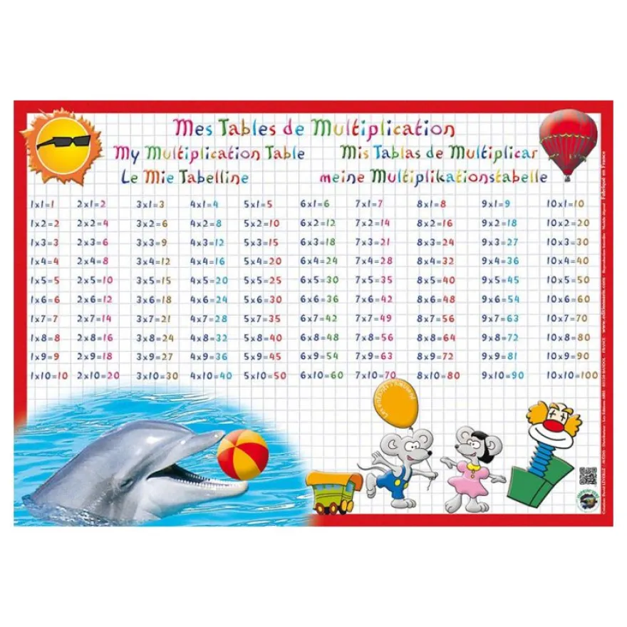 Aris Editions - Sous main éducatif effaçable "Tables de multiplication" - 30 x 42 cm