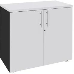 Armoire basse EXPRIM/LOFTER/LEVEL - H72 x L80 x P47 - 2 portes - Corps Anthracite - Dessus et portes Blanc perle