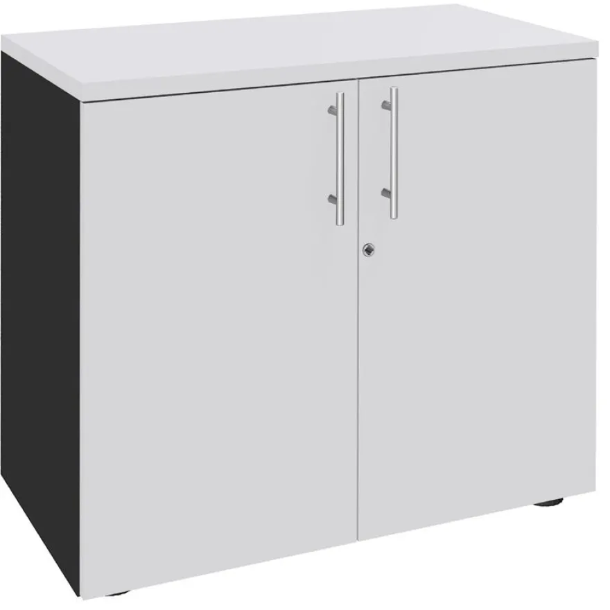 Armoire basse EXPRIM/LOFTER/LEVEL - H72 x L80 x P47 - 2 portes - Corps Anthracite - Dessus et portes Blanc perle