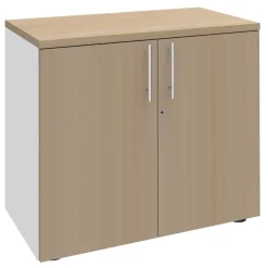Armoire basse EXPRIM/LOFTER/LEVEL - H72 x L80 x P47 - 2 portes - Corps Blanc perle - Dessus et portes imitation Chêne clair