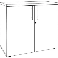 Armoire basse EXPRIM/LOFTER/LEVEL - H72 x L80 x P47 - 2 portes - Corps Blanc perle - Dessus et portes imitation Chêne clair
