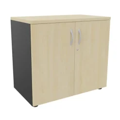 Armoire basse IDRA/DUAL - H72 x L80 x P47 - 2 portes - Corps anthracite - Dessus et portes imitation Erable