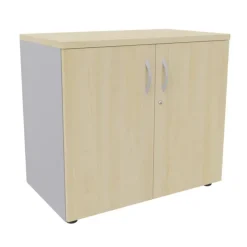 Armoire basse IDRA/DUAL - H72 x L80 x P47 - 2 portes - Corps alu - Dessus et portes imitation Erable