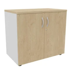 Armoire basse IDRA/DUAL - H72 x L80 x P47 - 2 portes - Corps blanc - Dessus et portes imitation Chêne clair