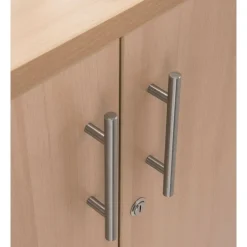 Armoire basse IRIS - H72 x L80 x P47 - 2 portes - Corps Blanc perle - Dessus et portes imitation Chêne clair