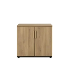 Armoire basse ITALIC - H75 x L80 x P45 - 2 portes - Corps anthracite - Dessus et portes imitation Chêne du bocage