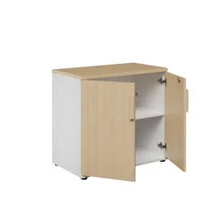 Armoire basse ITALIC - H75 x L80 x P45 - 2 portes - Corps blanc - Dessus et portes imitation Chêne