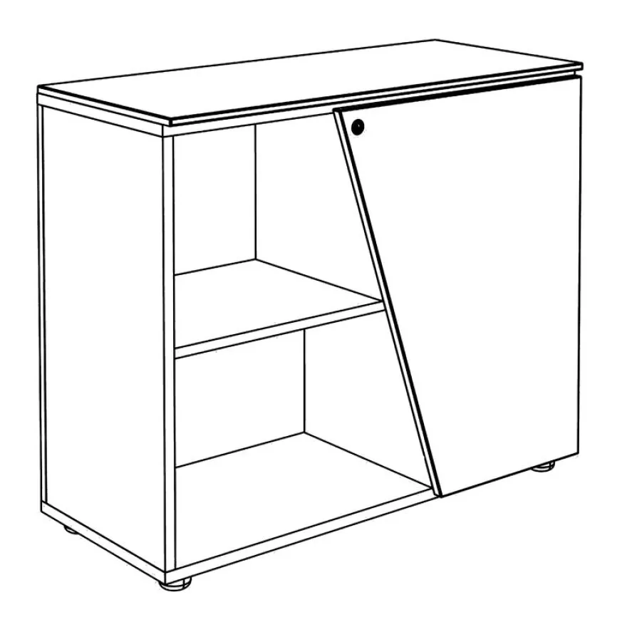 Armoire basse KHEOPS - porte à droite - structure blanc perle - finition imitation noyer